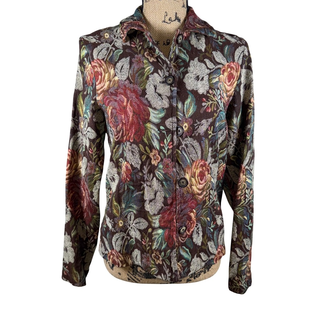 Coldwater Creek Floral Tapestry Shirt Shacket SP Vtg Rose Brocade Grannycore 90s